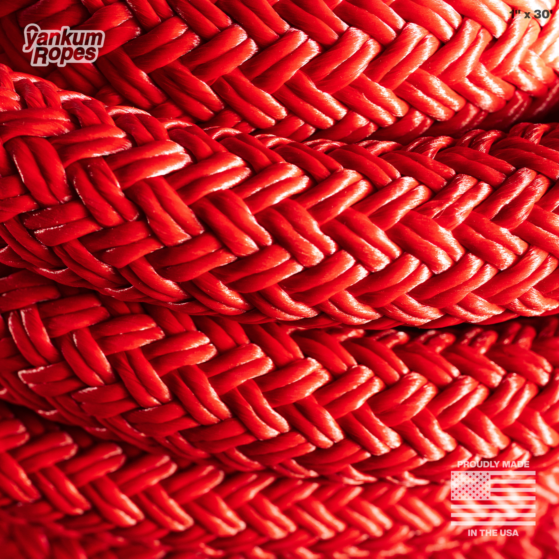 1" x 30' Red Kinetic Recovery Rope detail of rope braid