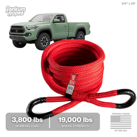 3/4" x 20' Red Kinetic Recovery Rope for 2-door Jeeps, small SUVs, and small trucks