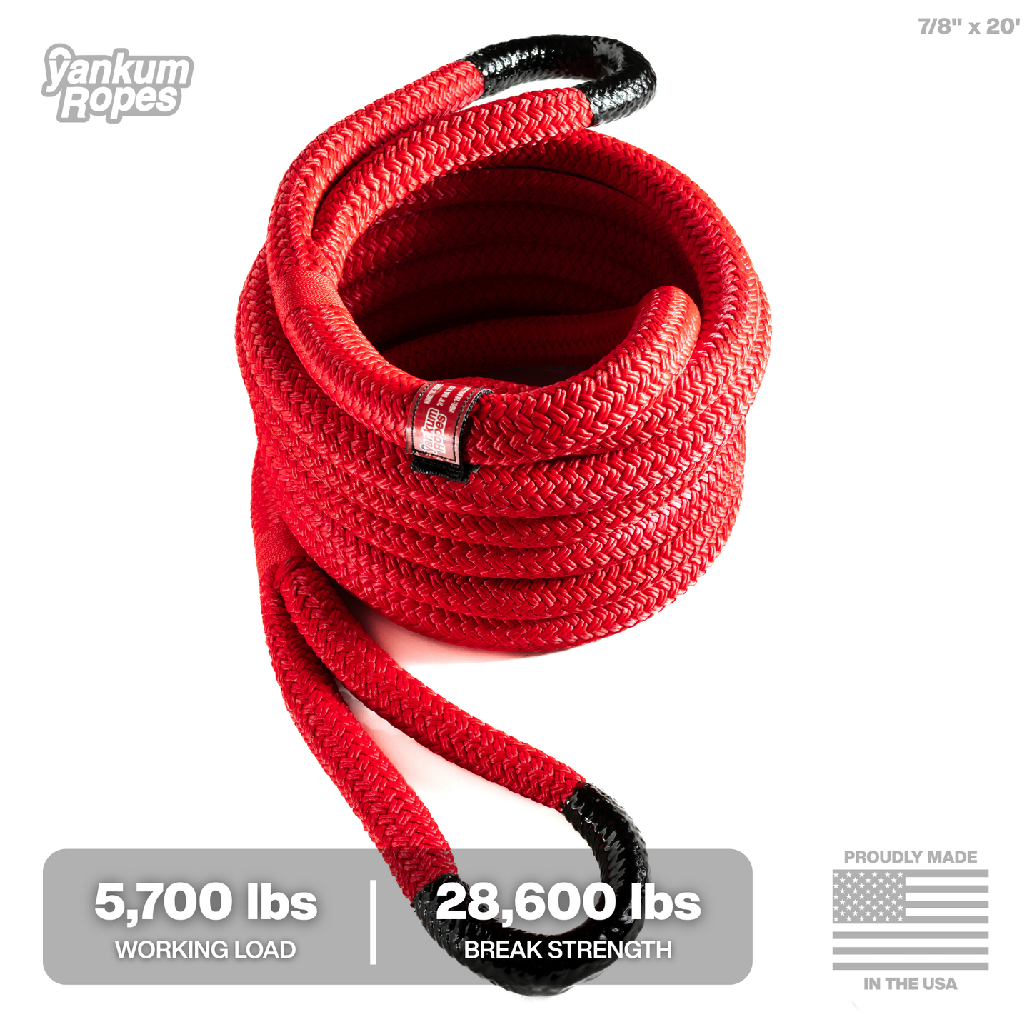 7/8" x 20' Red Kinetic Recovery Rope