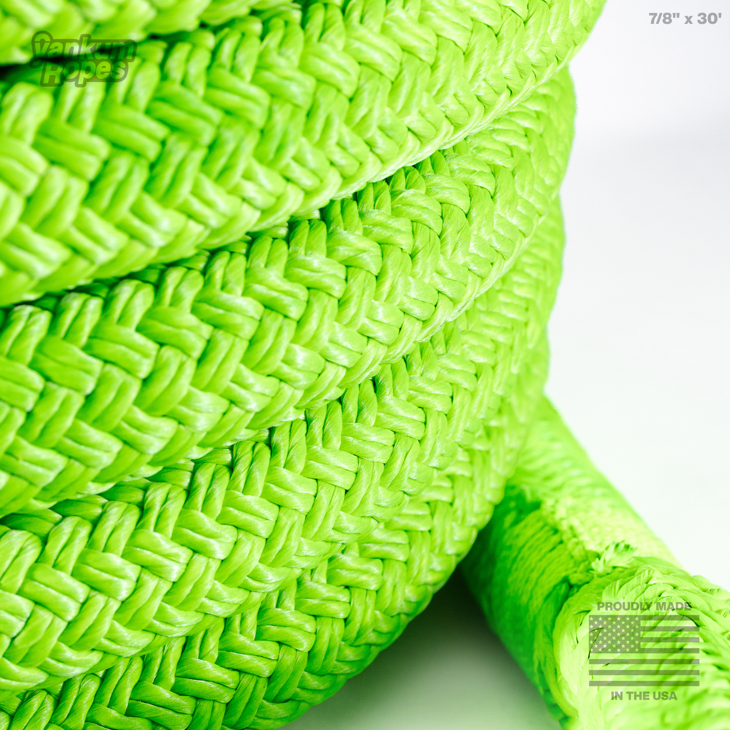 7/8" x 30' Green Kinetic Recovery Rope detail of rope braid