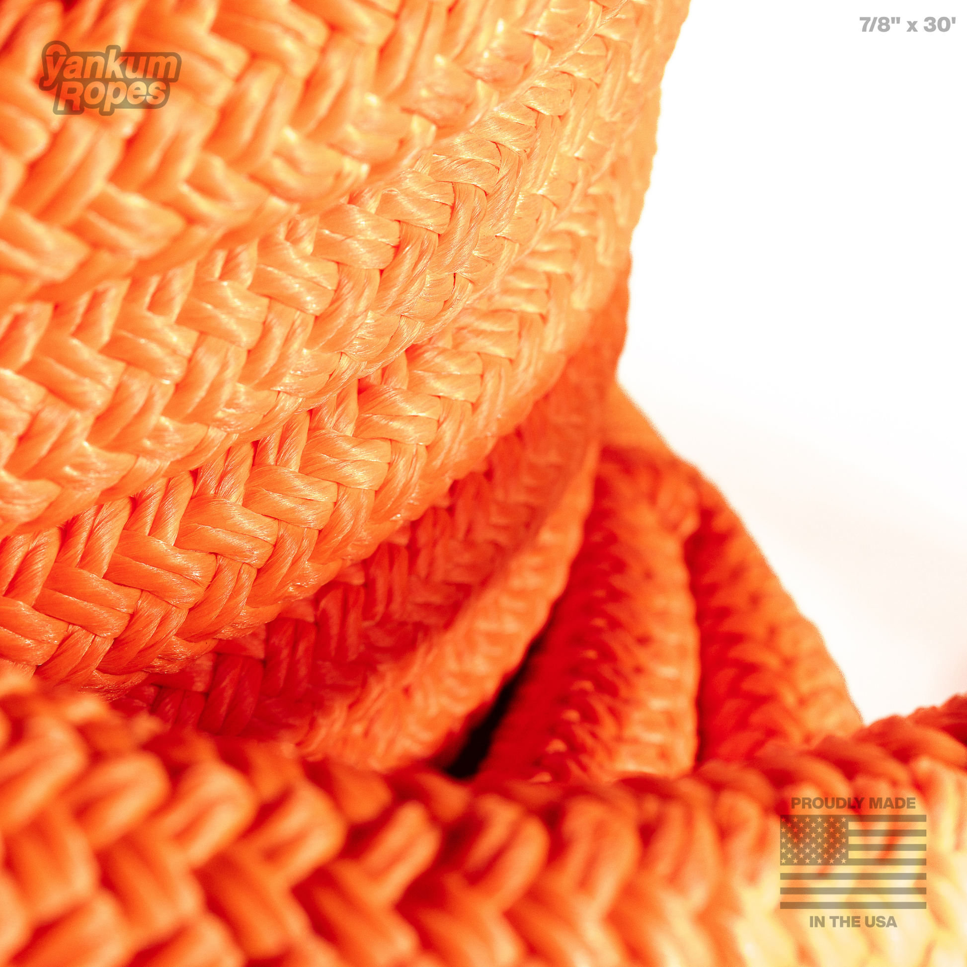 7/8" x 30' Orange Kinetic Recovery Rope detail of rope braid