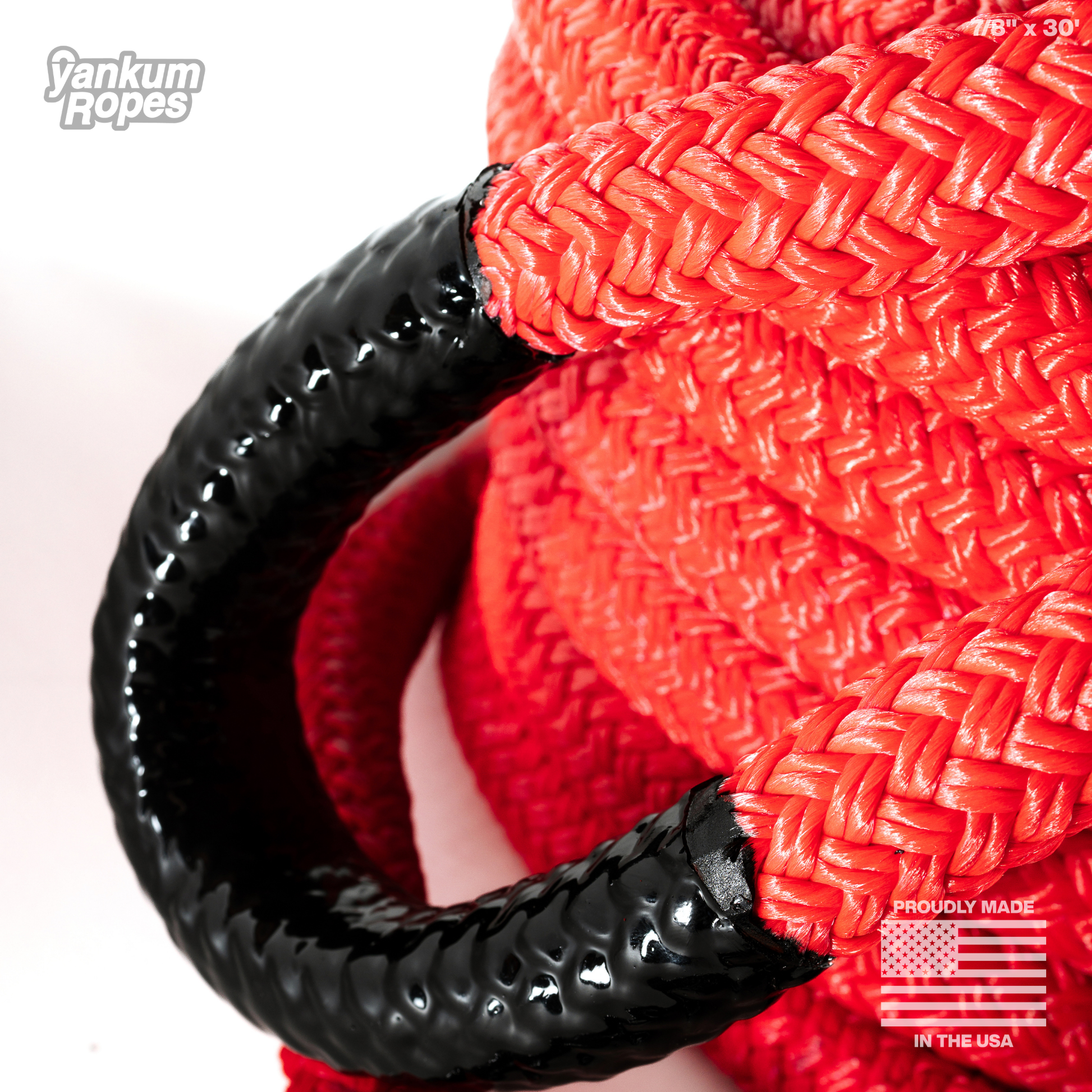 7/8" x 30' Red Kinetic Recovery Rope detail of rope braid