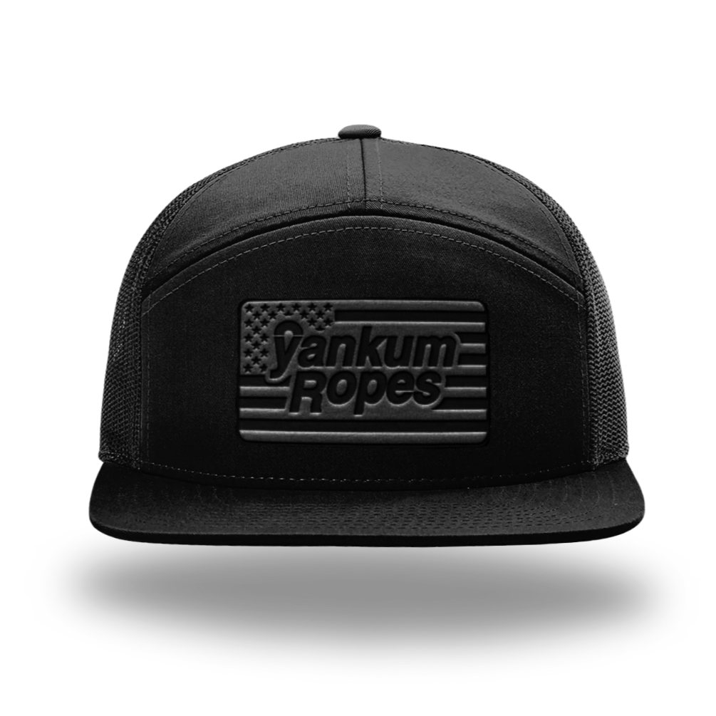 Yankum Black on Black hat with black USA flag patch