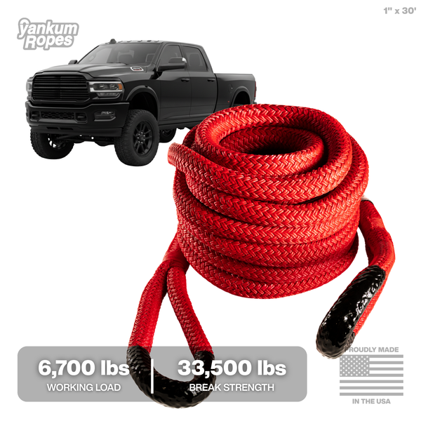 1" x 30' Red Kinetic Recovery Rope for 1 ton pickup trucks and cargo vans