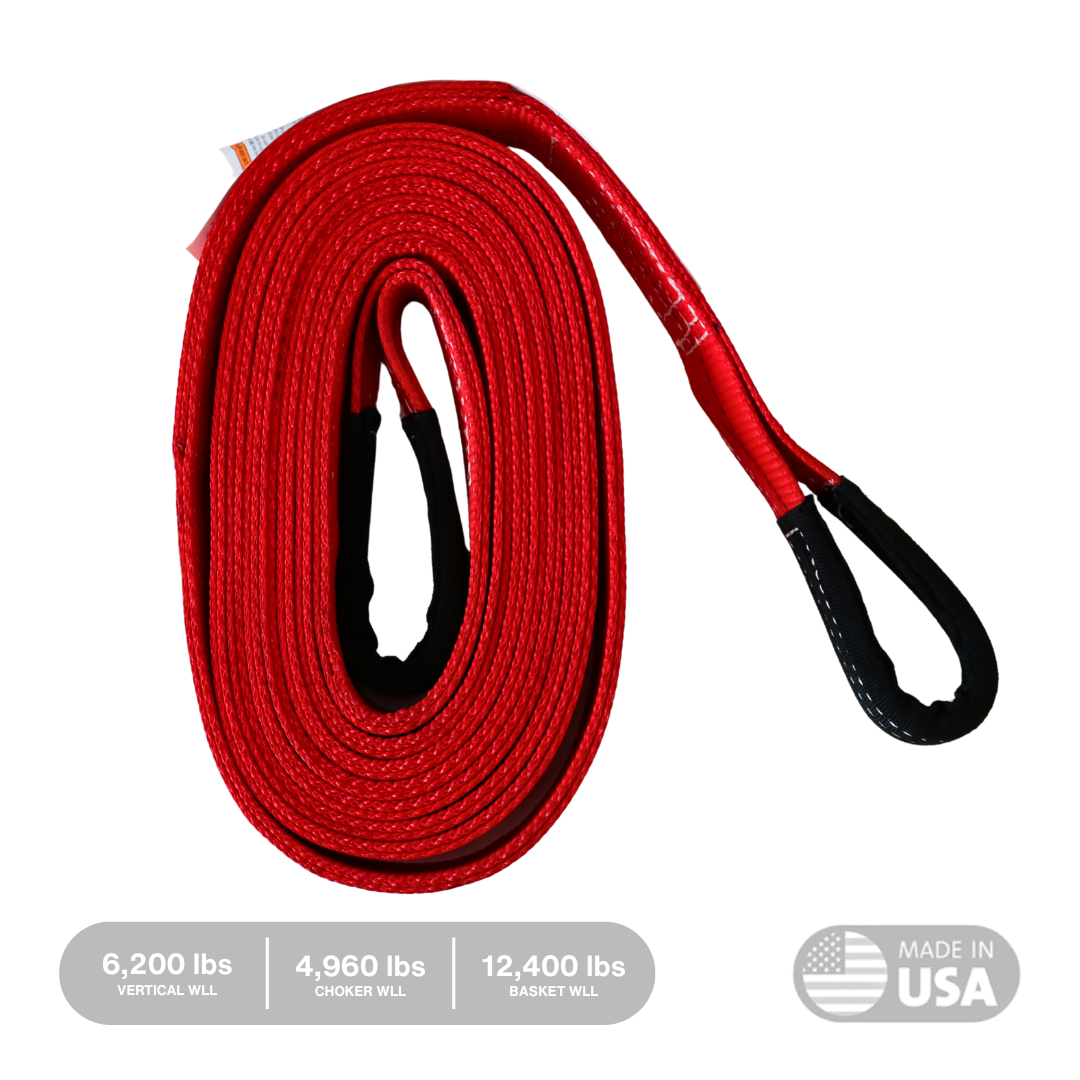 top view of 2 inch by 20 foot heavy duty tow strap by Yankum Ropes