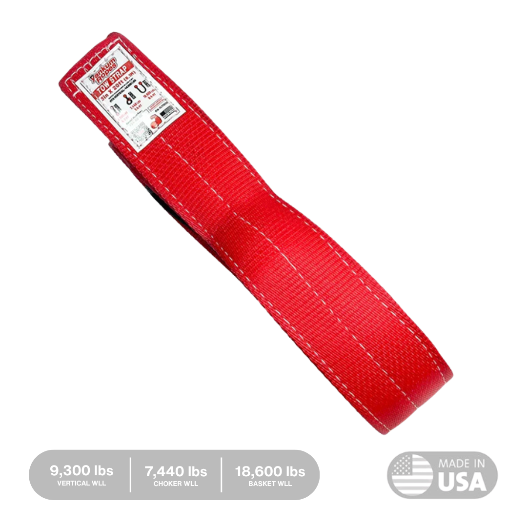 front view of 3 inch by 20 foot heavy duty tow strap by Yankum Ropes