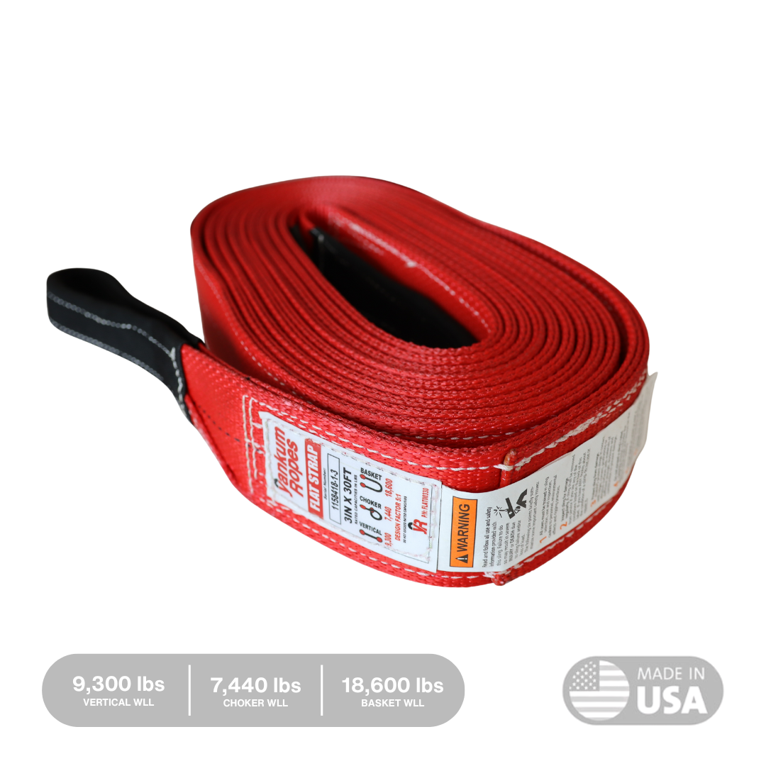 front view of 3 inch by 30 foot heavy duty tow strap by Yankum Ropes