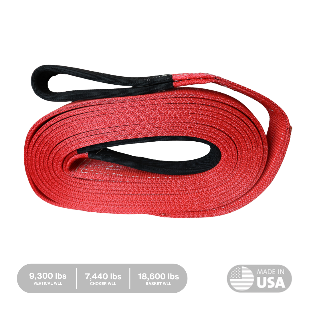 side view of 3 inch by 30 foot heavy duty tow strap by Yankum Ropes