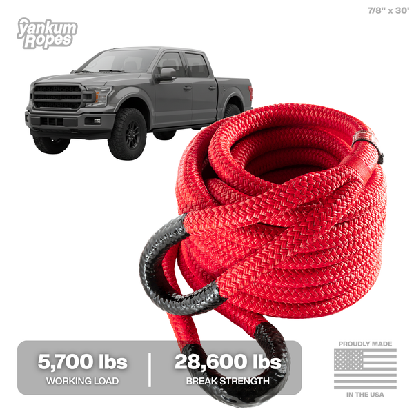 7/8" x 30' Red Kinetic Recovery Rope for full-size SUVs and 1/2 ton pickup trucks