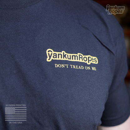 front view of the new Yankum Don't tread on me tee in black