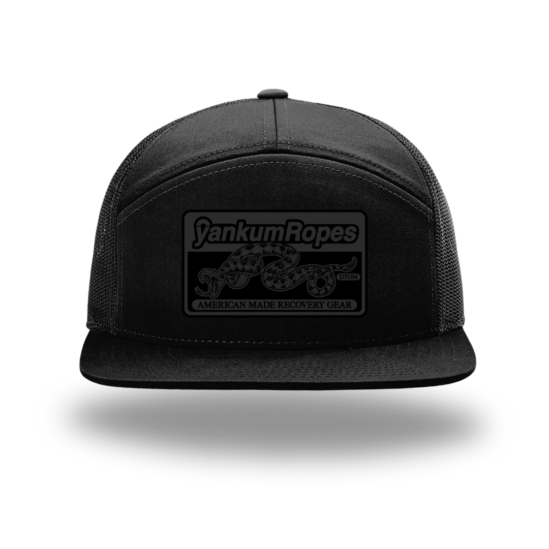 Don't tread on me black patch on Yankum black hat